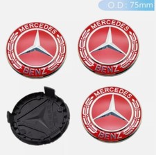 Set of 4 75mm Wheel Center Caps Hubcaps Emblem Chrome Red for Mercede s Benz