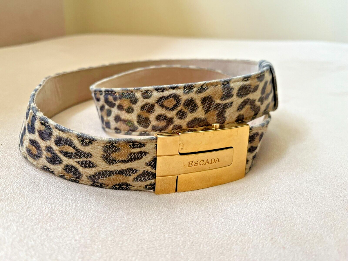 Escada Vintage Leather Iridescent Sparkling Cheetah Print Belt
