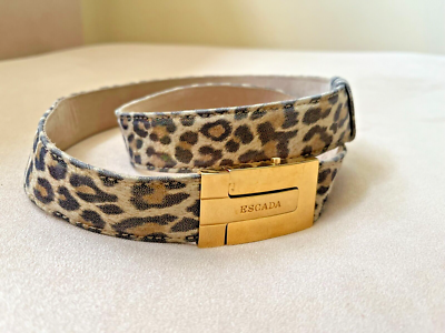 Escada Vintage Leather Iridescent Sparkling Cheetah Print Belt