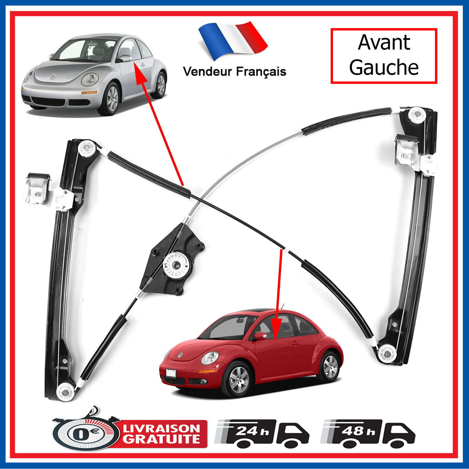 Mécanisme lève-vitre avant gauche en acier renforcé pour VW série 1C0
