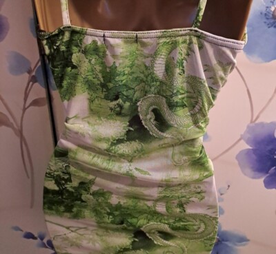Pretty Little Thing Oriental Print Dress Green Size UK