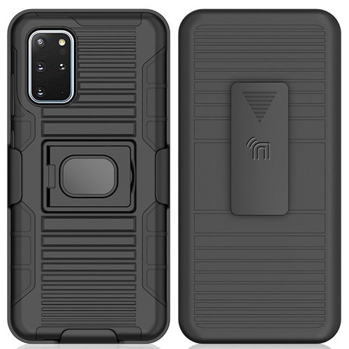 Black Rugged Grip Case with Stand Belt Clip Holster for Samsung Galaxy S20 Plus - Picture 2 of 11