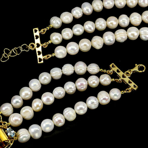 Summer 925 Silver Bracelet Citrine Topaz Pearl Gemstone Jewelry Handmade 8 - Picture 3 of 14