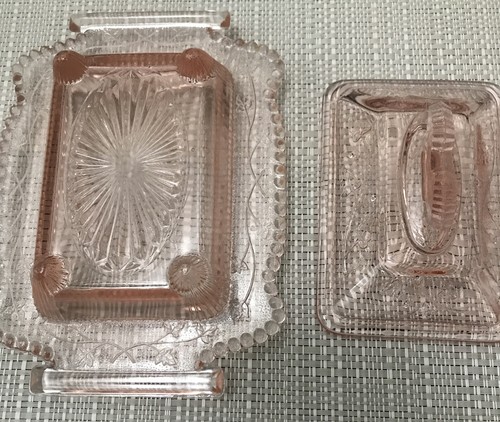 BEAUTIFUL Vintage Art Deco PINK GLASS Butter / Cheese Dish - DISH WITH LID 20cm - Picture 6 of 12