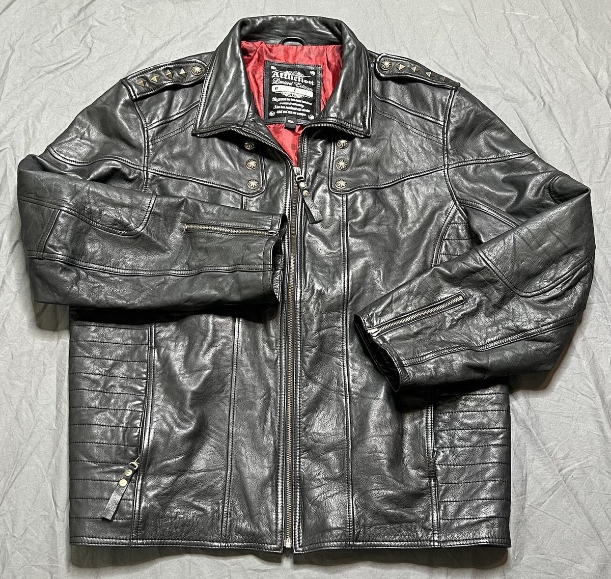 Affliction Y2K Black Leather Jacket Studded Limited Edition Mens