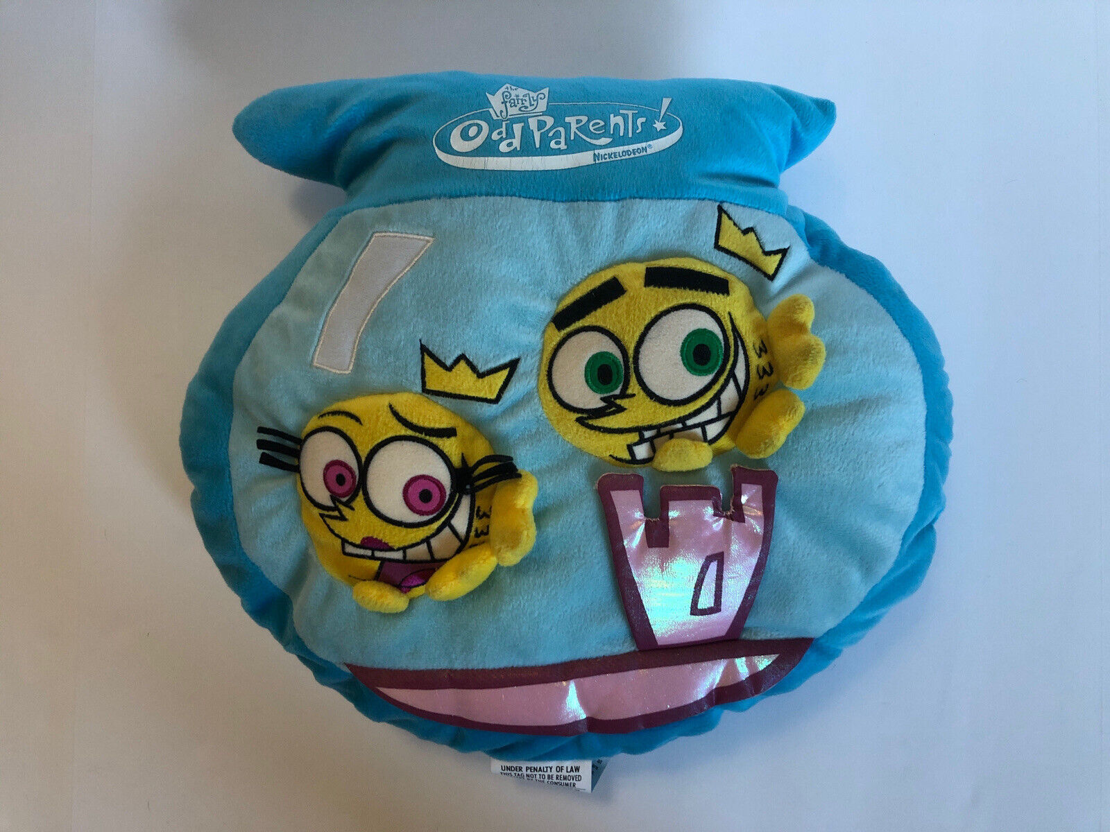 Nickelodeon FAIRLY ODDPARENTS Pillow Fishbowl Shape Plush Blue 14" Stuffed 2003 