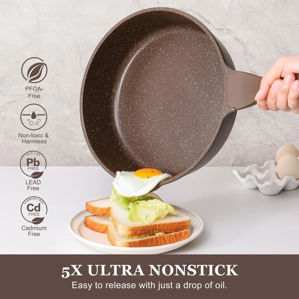 Toffeebbrun, Padella Antiaderente 28 Cm, Padella Profonda Con Coperchio, Rivesti - Immagine 2 di 4