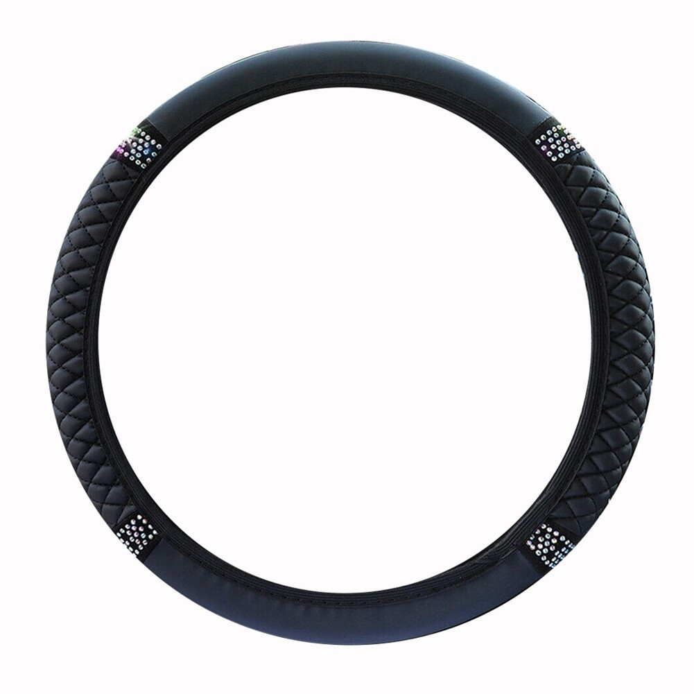 1X Universal Antislip PU Car Steering Diamond Bling Wheel Cover For 15