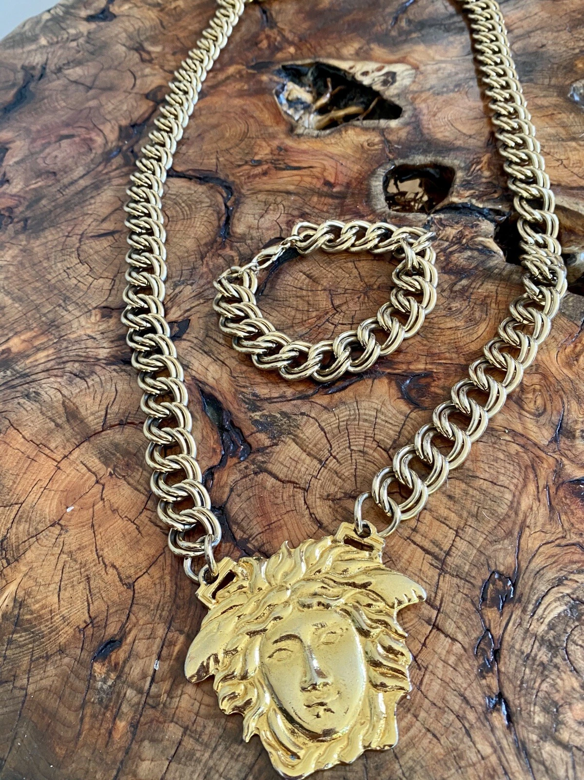 VERSACE Iconica Collana & Bracciale Catena Medusa Medusa Colore Oro anni '90