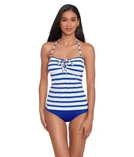 MSRP$120 Lauren Ralph Lauren Port Stripe Lace Front Bandini Top Royal SIZE 14