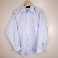 Vintage Harwyn Men's 15.5 - 32 Blue Striped Dress Shirt Made in USA FLAW 