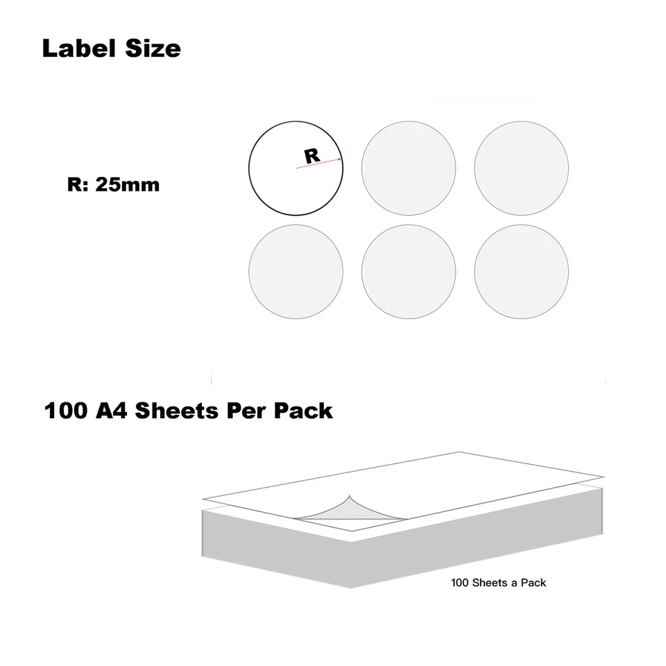 A4 Labels Sheets White Matte Round 30mm-70mm Dia Stickers Circle Sticker Inkjet  - image 4 of 4