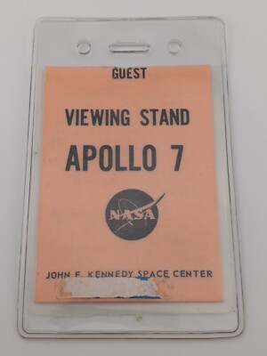 APOLLO 7 NASA ISSUED GUEST VIEWING STAND PASS LAMINATED BADGE # 1097