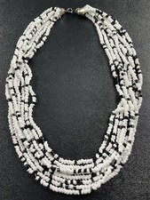 Vintage Black & White Glass Beaded Necklace 18” Layered
