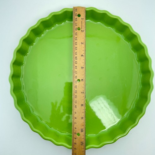 Emile Henry France Lime Green Ruffled Deep Tart Dish Model 6000 502 11.5 x 1.5 " - Picture 3 of 12