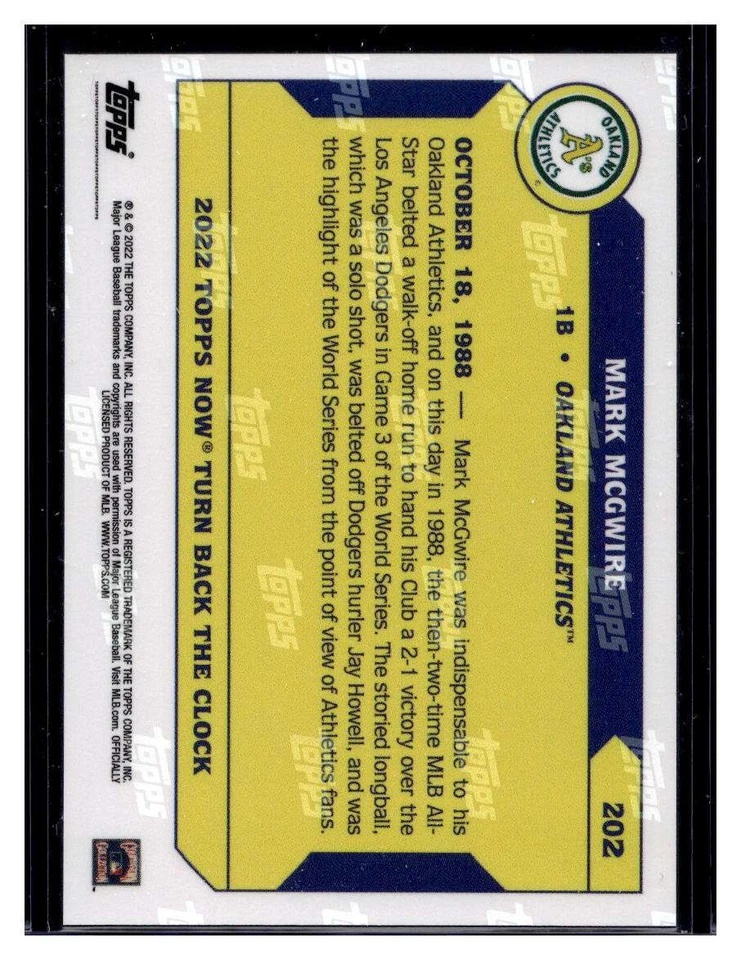 2022 Topps Now Turn Back the Clock #202 Mark McGwire Base Card (Qty) - Image 2 of 2