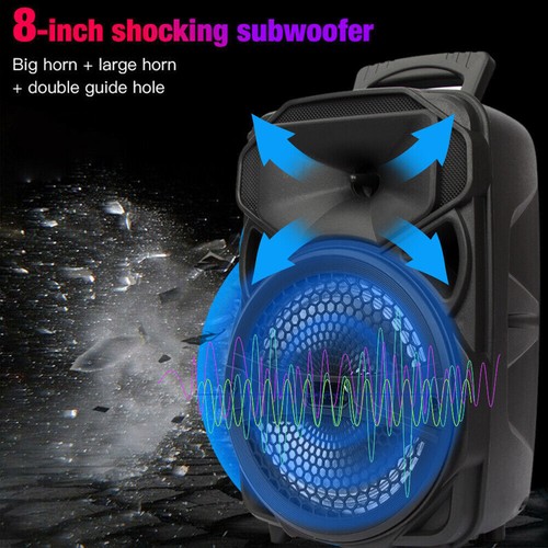 1000 W Tragbarer FM Bluetooth Lautsprecher 8" Subwoofer System mit LED Beleuchtung Mikrofon Fernbedienung - Bild 5 von 16