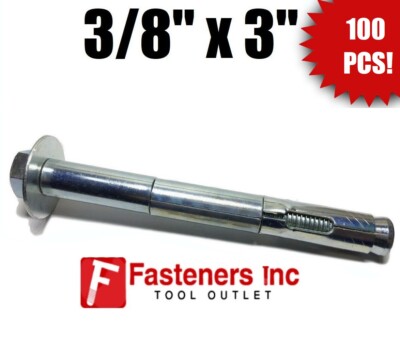 (Qty 100) 3/8'' x 3'' Hex Head Concrete Sleeve Anchor Zinc Plated