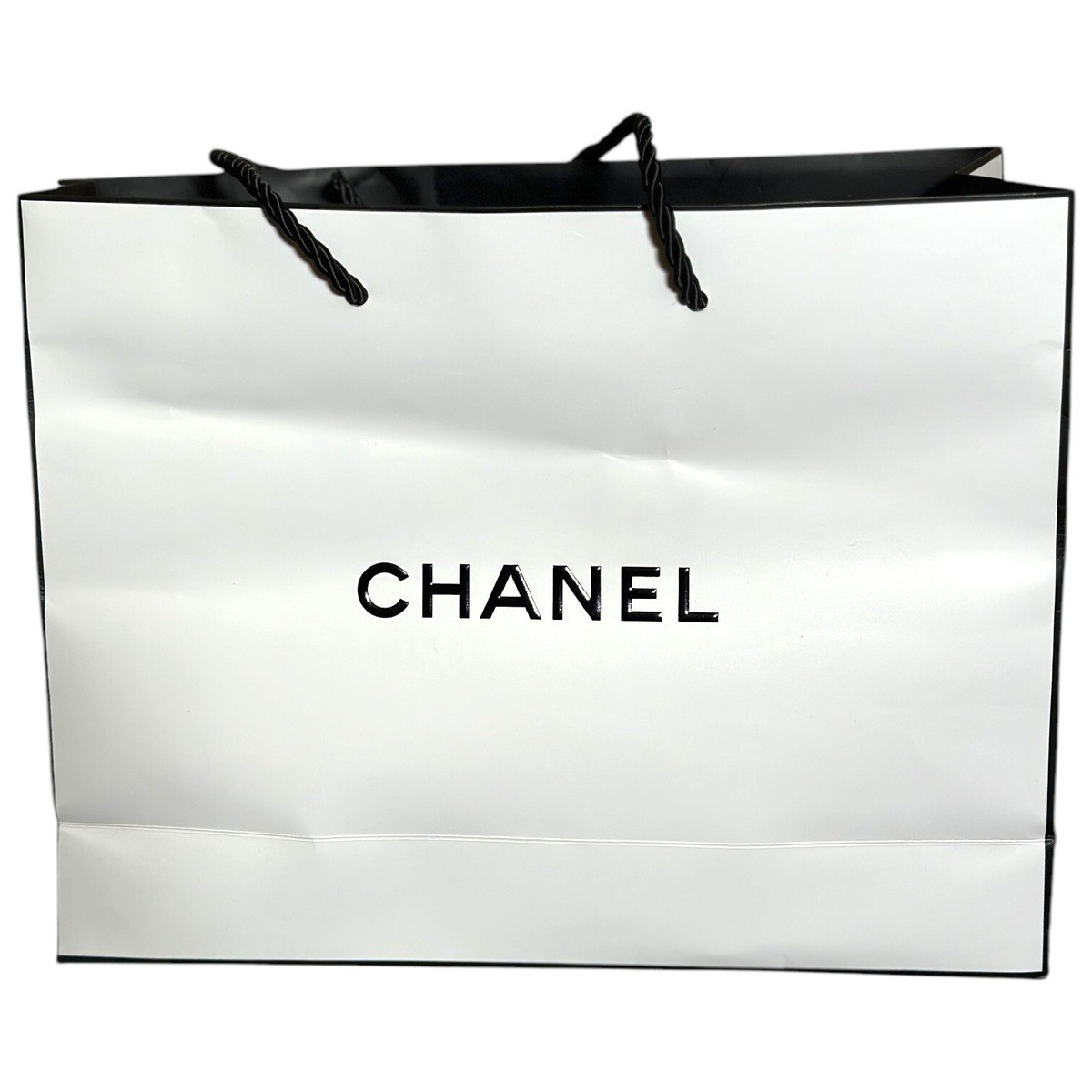 Chanel White Paper Shopping Gift Bag w Black Rope Handles 9.75
