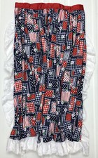 VTG 70's Handmade Long APRON Red White  Blue W/ Eyelet Ruffle Americana OOAK