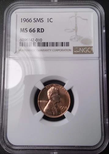 :1966 SMS 1C LINCOLN CENT NGC MS-66-RD BRIGHT-SHINE-RED LOW-POP HIGHEST-GRADES 