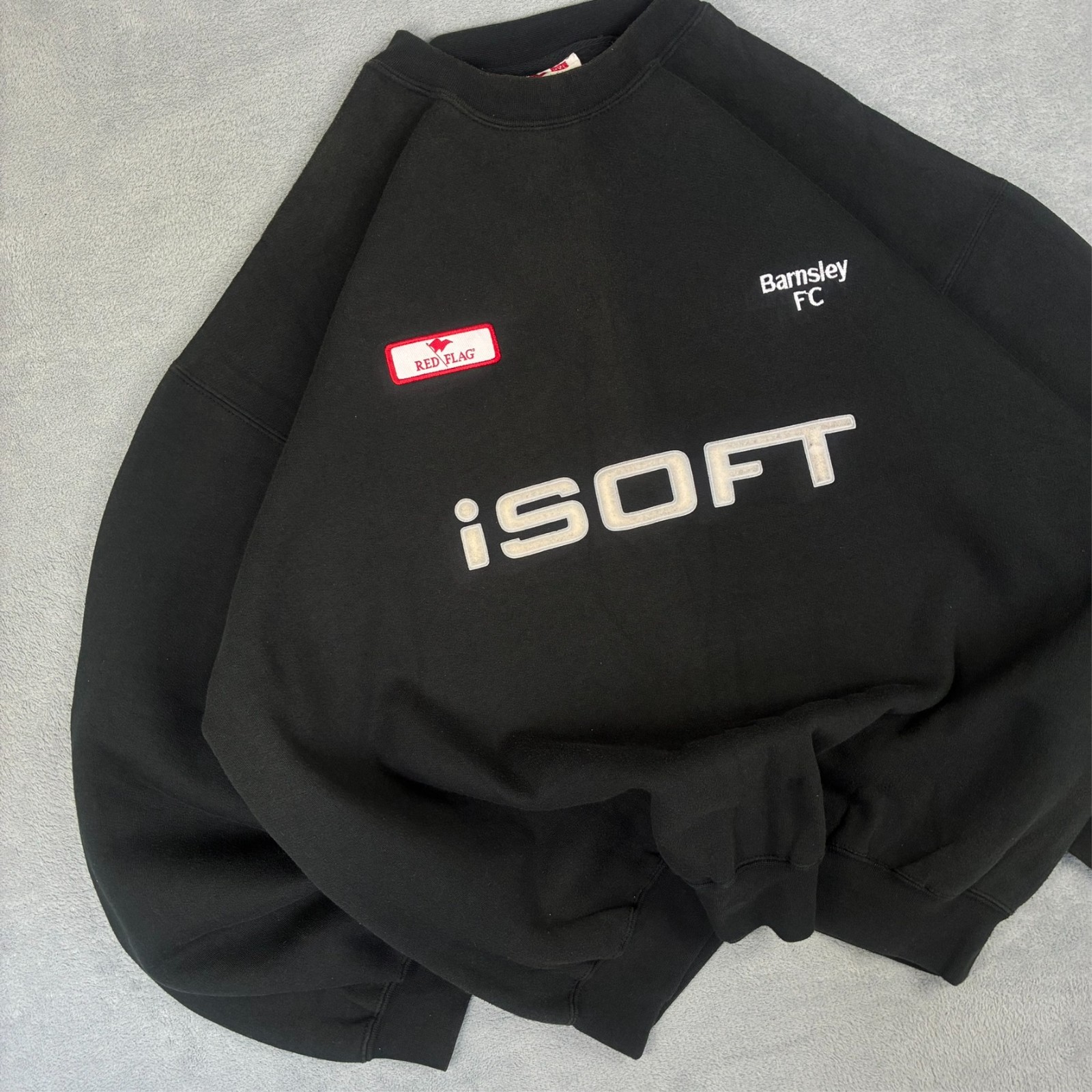 Vintage Red Flag x Barnsley FC iSoft 2000's Black Size XXL Pullover Sweatshirt image 2