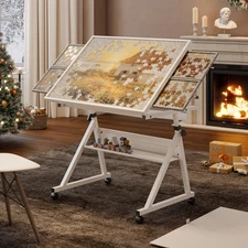Jigsaw Puzzle Table with Legs, 1500 Piece Puzzle Board for Adults with 4 Draw...
