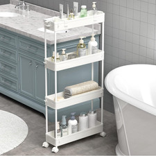 Slim Storage Cart 4 Tier,Bathroom Organizer Rolling Utility, Mobile Shelving Uni