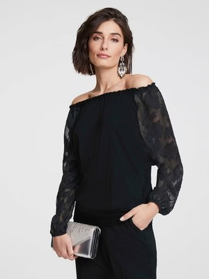 Shirt schwarz 36 Patrizia Dini Carmen-Shirt transparente Ärmel UVP:59,99  1.9659