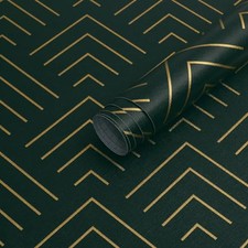 Peel and Stick Wallpaper Dark Green and Gold Wallpaper Geometric Wallpaper