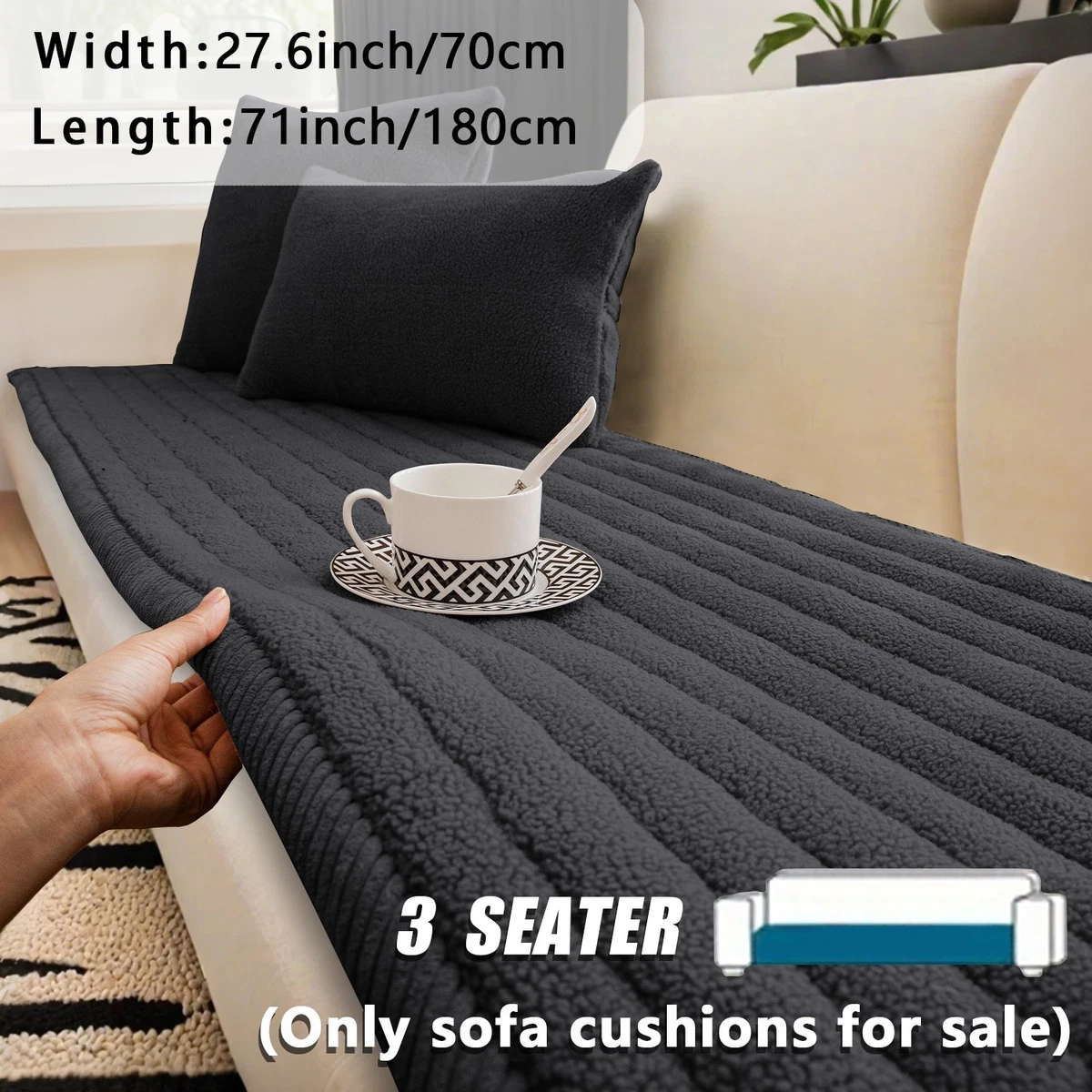 Votoko Funda Sofa, 3 Plazas Protector Sofa, Non Slip Sofa Cover, Espesado y Cálido Fundas para Sofa, Apto para Todo Tipo de Sofás(Gris, 70 x 180 cm