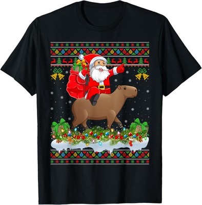 Capybara Xmas Pajamas Ugly Santa Riding Capybara Christmas T-Shirt