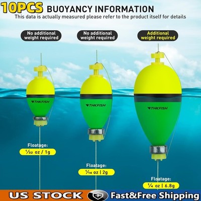 10Pcs Weighted Oval Foam Slip Bobber Fishing Floats Set Trout Bluegill Crappie