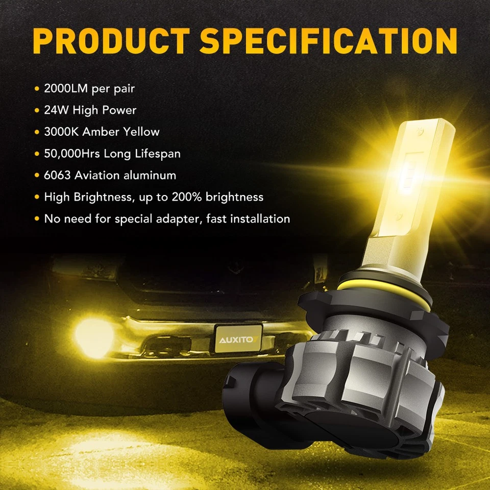 9145 9140 H10 LED FOG DRIVING LIGHT BULBS AMBER 6000LM SUPER BRIGHT 1~10Set - Image 2 of 4