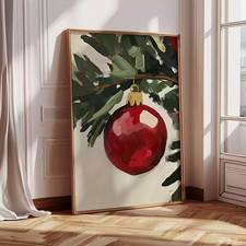 Christmas Red Bauble Print Canvas Cozy Winter Holiday Wall Art for Living Room