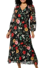Antthony Women's Printed Mesh Bishop-Sleeve Patio Dress Garden Multi