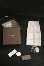 Authentic Gucci Sterling Silver Double Dog Tag Necklace Black Diaman (MIF001245)