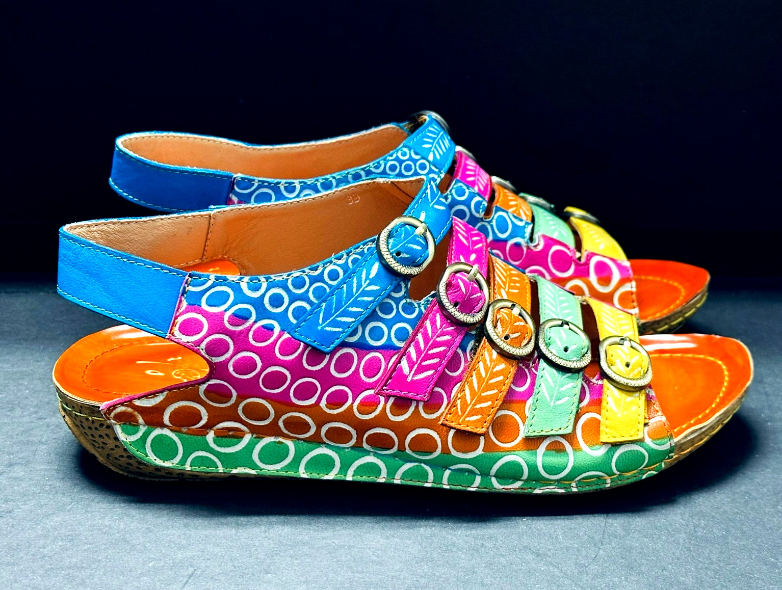 Soffia Rainbow Strap Bubble Pattern Leather Sanda… - image 3