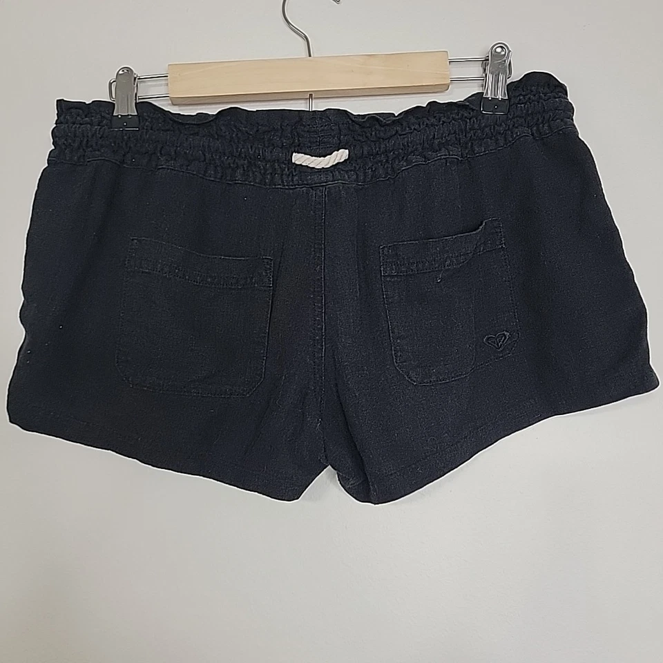 Pantalones Cortos Roxy Para Mujer Lado del Océano Negros Playa Bolsillos Cordón Talla Grande  Foto 4 de 4