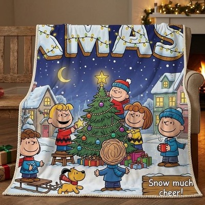Peanuts Charlie Brown Snoopy XMAS Tree Snow Much Cheer Fleece Throw Blanket DH64