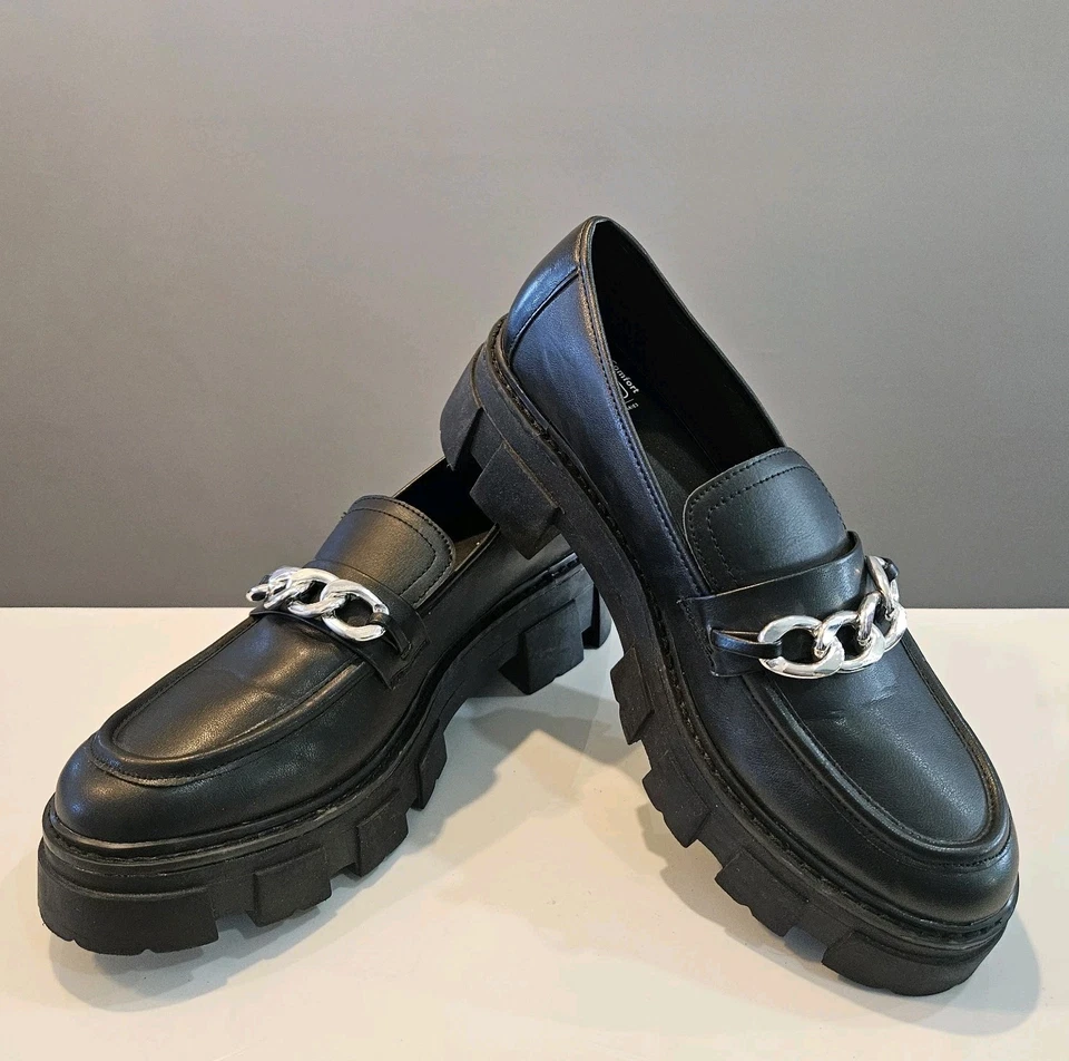 NoBo No Boundaries Talla 10 Zapatos Plataforma Mocasines Sin Cordones Cadena Plateada Y2K Foto 3 de 4