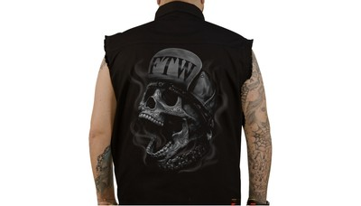 #ad Lethal Threat FTW Skull Sleeveless Button Down Shirts 2XL Black Gray CO60193XXL $40.99