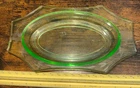 Vintage Uranium Glass Serving Bowl Dish Green Flowers/Leaves Oval rare read