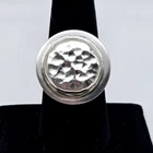 Vintage Hammered Sterling Silver Modernist Disc Ring Size 8 Adjustable - 9.0g