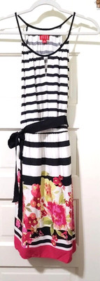 FLASH SALE!! Womens ELLE MEDIUM Sleeveless Dress Black White Striped Pink Floral