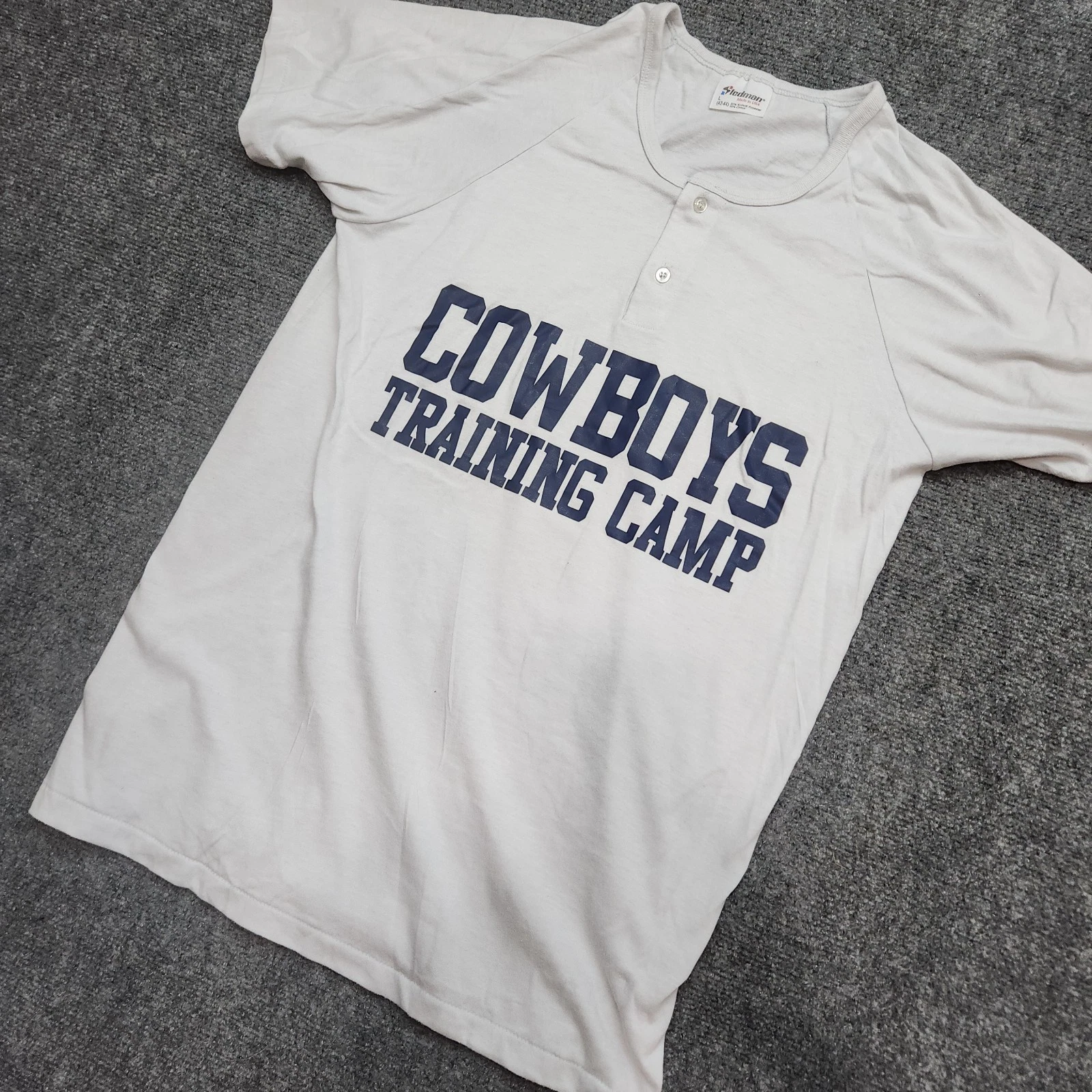 DALLAS COWBOYS 80's Training Camp Men Large Gray 2 Button Shirt Stedman USA MADE