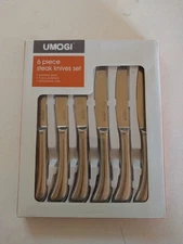 Steak Knives Set of 6 - Premium Stainless Steel, Dishwasher Safe - Polished Shin