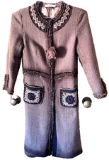 DOLCE & GABBANA TAN SNAPS PIPNG BEADS TWEED DRESS/COAT BROWN Sz40 100%WOOL/LINED