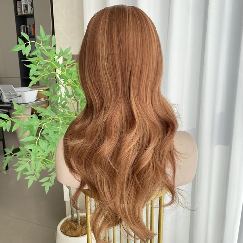 Copper Red Wigs Highlight Blonde with Curtain Bangs 13x4 Lace Front Wig Ginge... - Picture 5 of 6