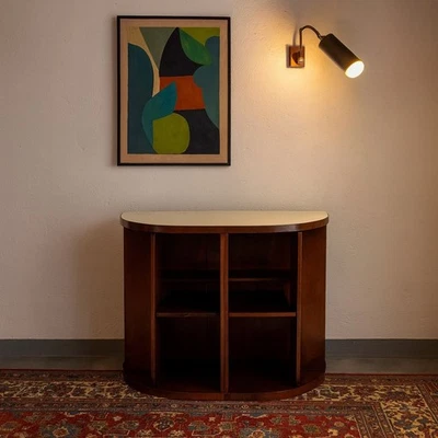 Vintage Möbel Holz Weißglasplatte Design Italien der 60er-70er Jahre - Bild 1 von 4